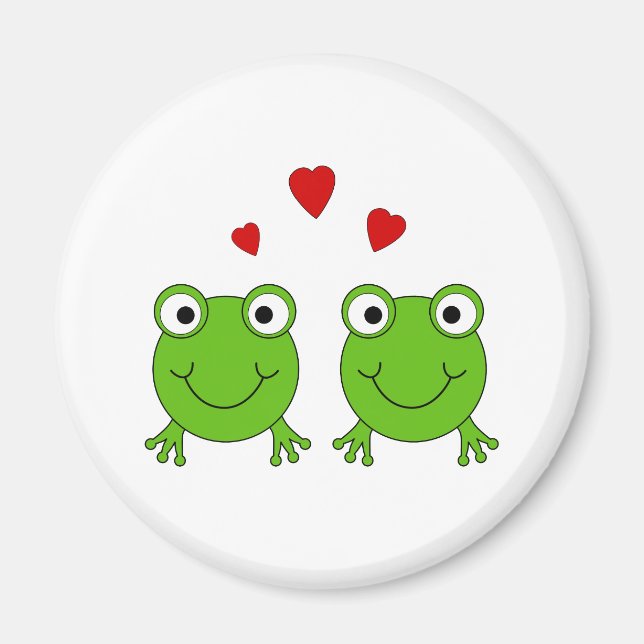 Aimant Deux grenouilles vertes au coeur rouge. (Devant)