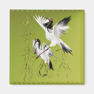 Aimant Deux grues dans Bamboo_Magnets