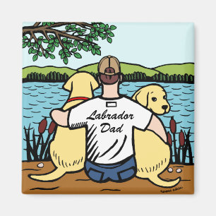 Aimant Deux Labradors jaune et papa