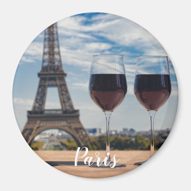 Aimant Deux verres de vin avec la tour Eiffel (Devant)