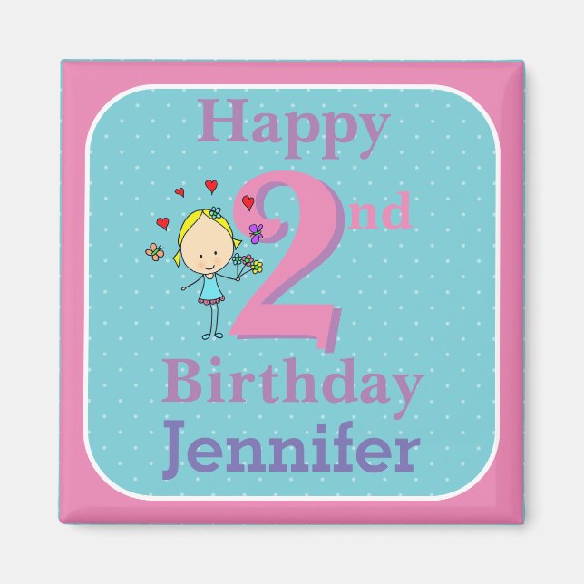 Aimant Deuxième Anniversaire, Deux Ans, Fille (Devant)