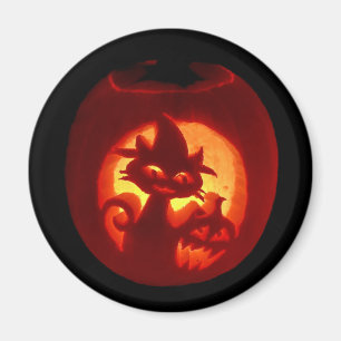 Aimant d'Halloween de chat Citrouille sculpté