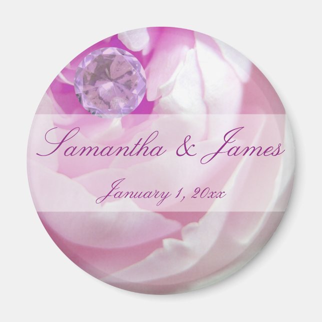 Aimant Diamant dans une rose personnelle de mariage (Devant)