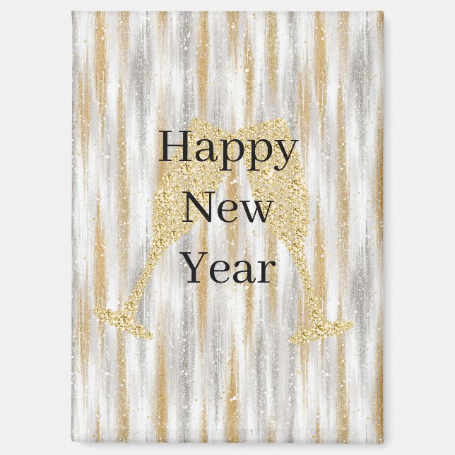 Aimant Diamond Champagne Glass Happy New Year Silver Gold (Recto)