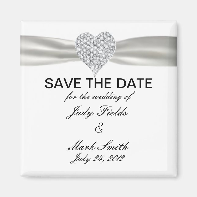 Aimant Diamond Coeur Blanc Mariage Enregistrer La Date Ma (Devant)