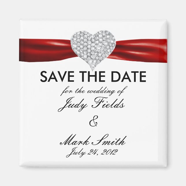Aimant Diamond Heart Red Wedding Enregistrer La Date Magn (Devant)