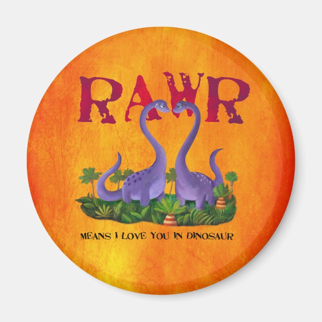 Aimant Dinos mignons et romantiques - Rawr (Devant)