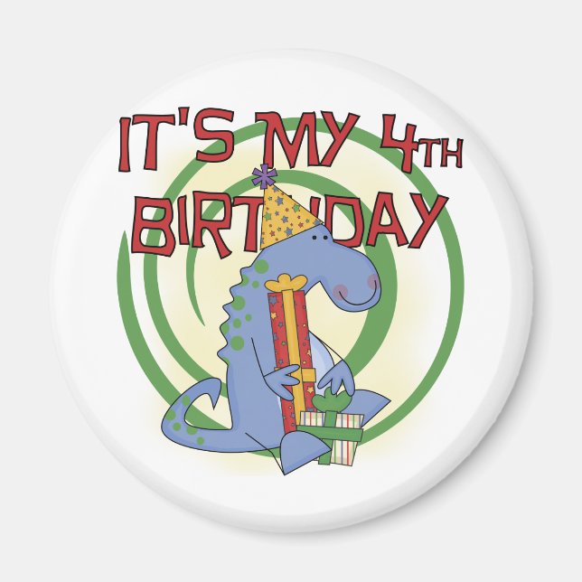 Aimant Dinosaur 4e anniversaire T-shirts et cadeaux (Devant)