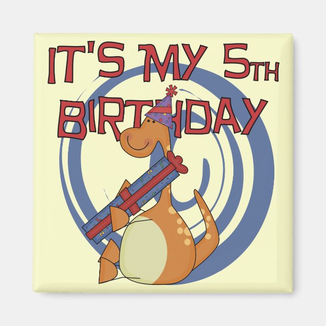 Aimant Dinosaur 5e Anniversaire Tshirts et cadeaux (Devant)