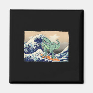 Aimant Dinosaure drôle, T Rex surfant, Art de dinosaure, 