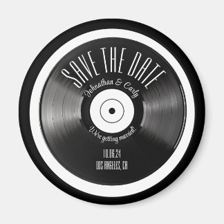 Aimant Disque vinyle rétro noir photo save the date