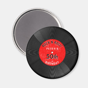 Aimant Disque Vinyle Rétro Rock N Roll Rouge Anniversaire