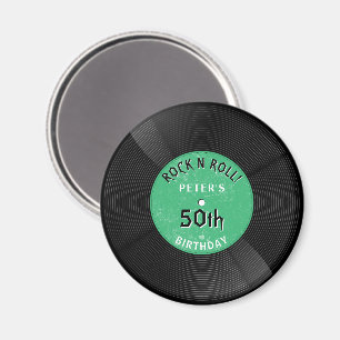 Aimant Disque Vinyle Rétro Rock N Roll Vert Anniversaire