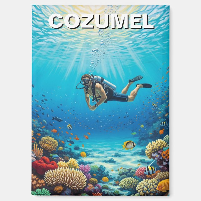 Aimant Diver in Cozumel Mexico Travel (Recto)