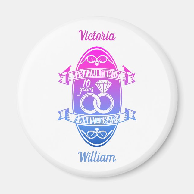 Aimant Dixième 10e anniversaire de mariage TIN ALUMINIUM (Devant)