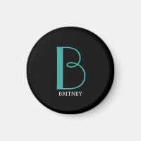 DIY Large Monogram & Name, Teal/White Text, Black