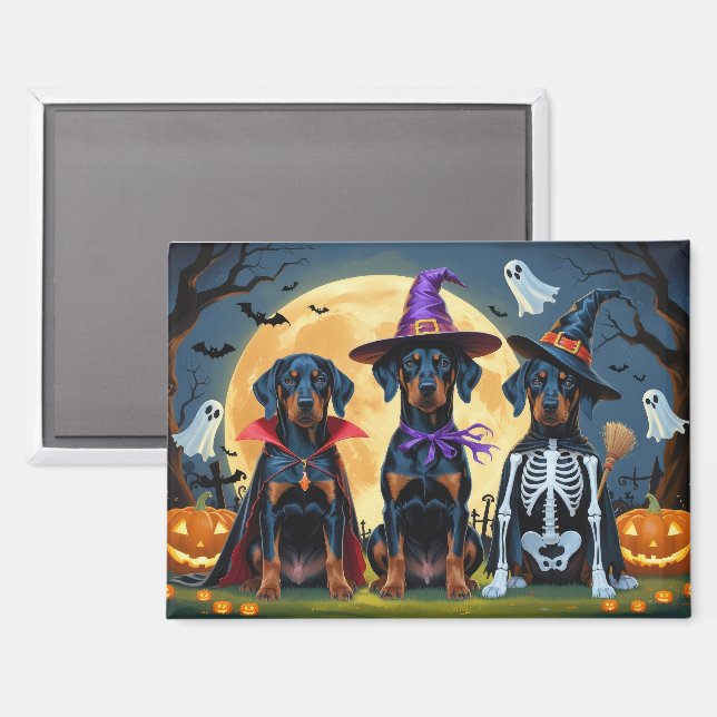 Aimant Doberman Chiens Citrouille Halloween Drôle (Recto/Verso)