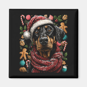 Aimant Doberman Festif Avec Chapeau De Père Noël Hiver Ne