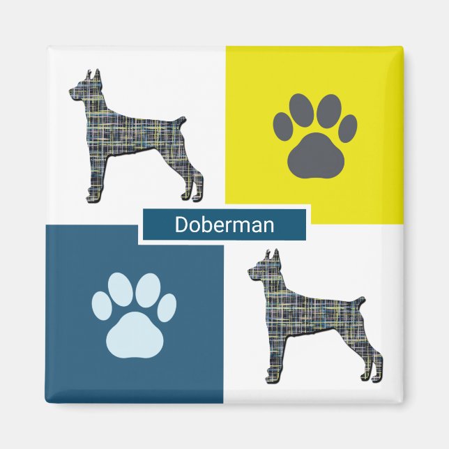 Aimant Doberman Pinscher Chien Silhouette & Paw Grille Y& (Devant)