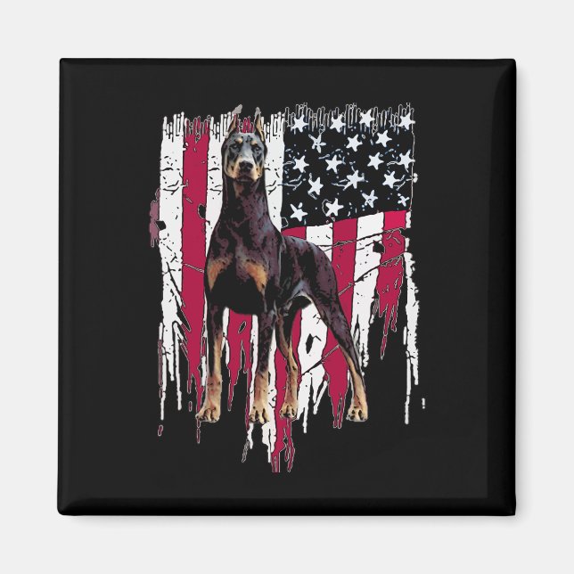Aimant Doberman Pinscher Drapeau Américain Usa Awesome (Devant)
