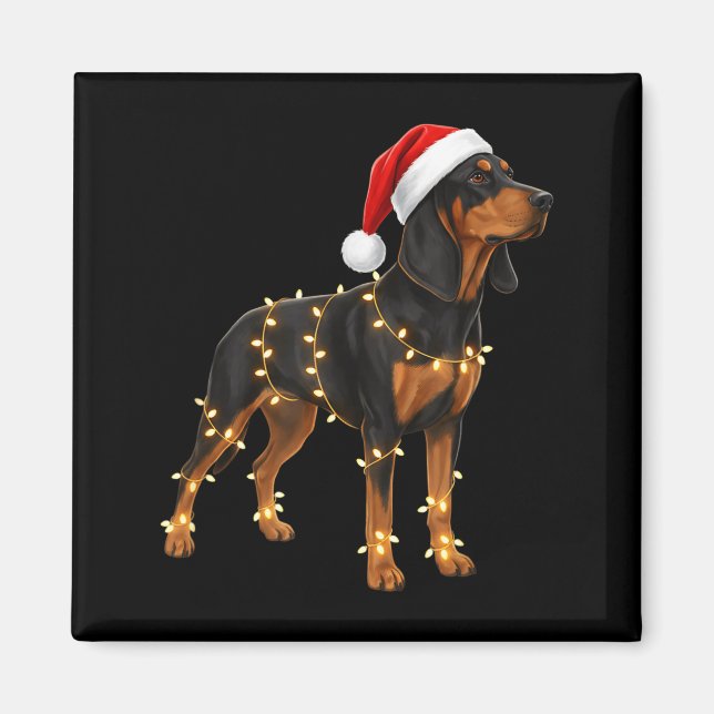 Aimant Dog Dachshund Wrapped In Christmas Lights - Holida (Devant)