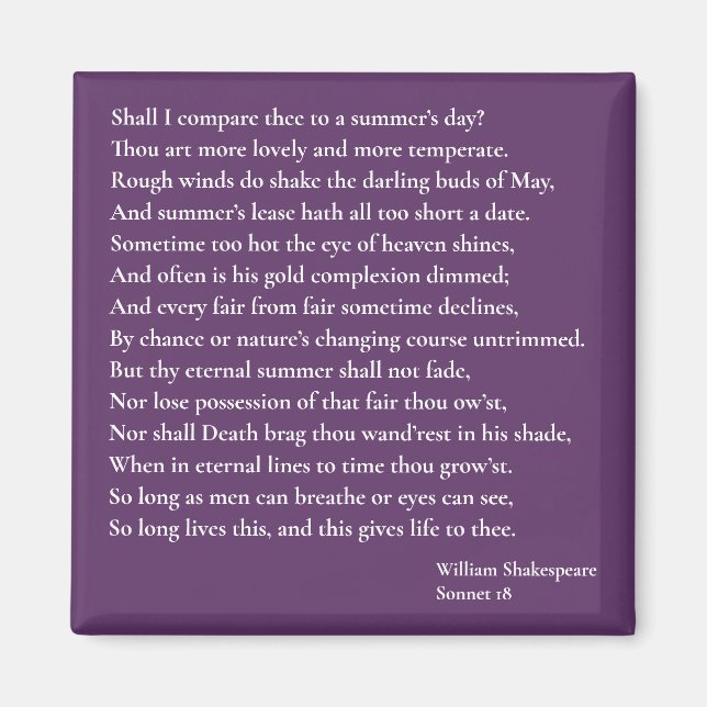 Aimant Dois-je te comparer à un jour d'été ? sonnet 18 (Devant)