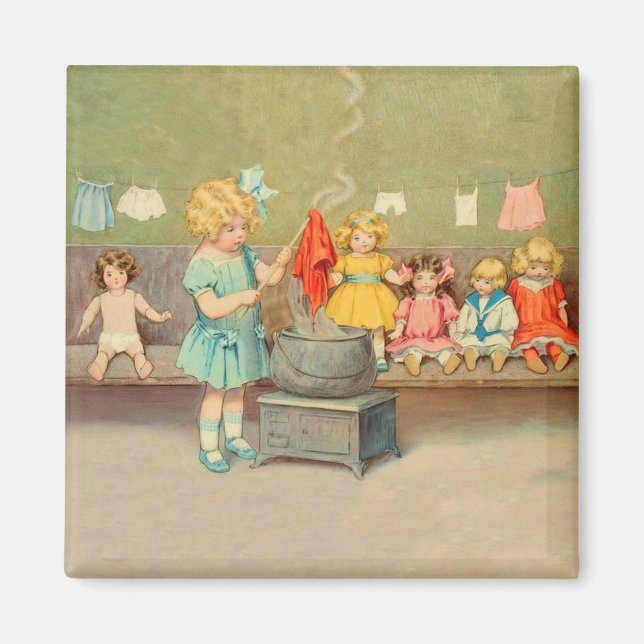 Aimant Dolly Lave fille Vintage Jouer Poupées mignonne (Devant)
