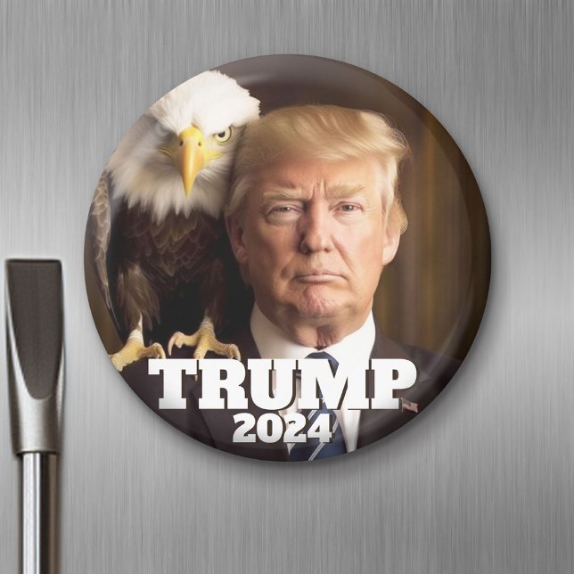 Aimant Donald Trump 2024 Photo - aigle chauve sur l'épaul (Custom Magnet)