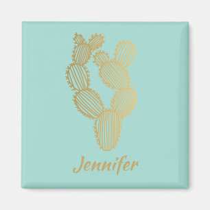 Aimant Doodle Gold Prickly Cactus Personnalisé