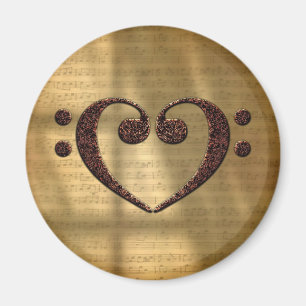 Aimant Double Basse Clef Heart Vintage Gold Sheet Musique