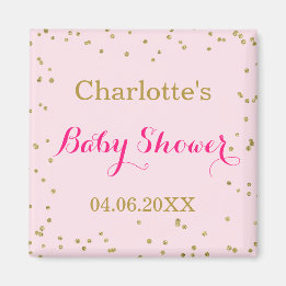 Aimant Douce Baby Shower Rose Pâle Paillettes Or Confetti