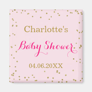 Aimant Douce Baby Shower Rose Pâle Paillettes Or Confetti