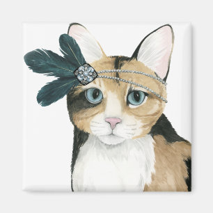Aimant Downton Cat Bejeweled With Feathers