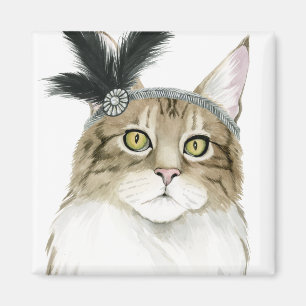 Aimant Downton Cat   Orné De Plumes