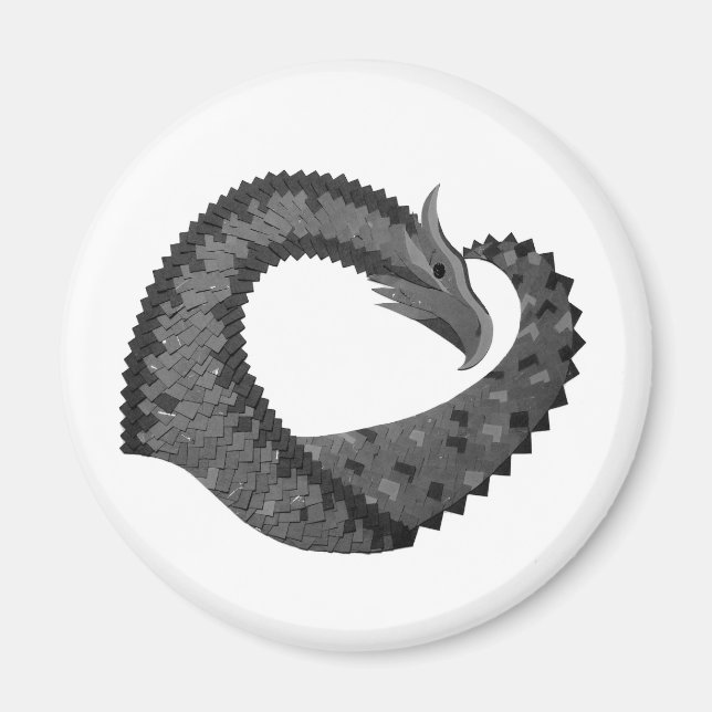 Aimant dragon à coeur noir sur fond blanc (Devant)
