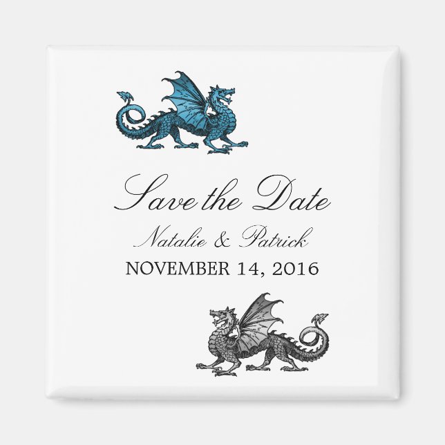 Aimant Dragon d'argent bleu Enregistrer l'aimant de date (Devant)