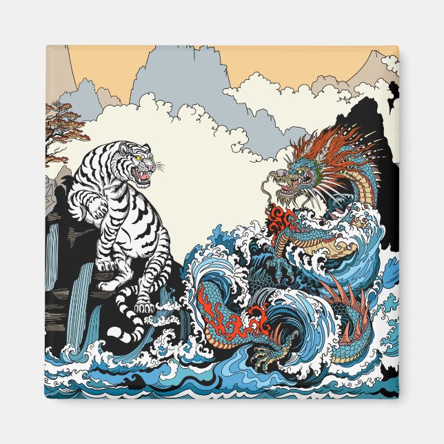 Aimant Dragon et Tigre Blanc. Illustration par Insima (Devant)
