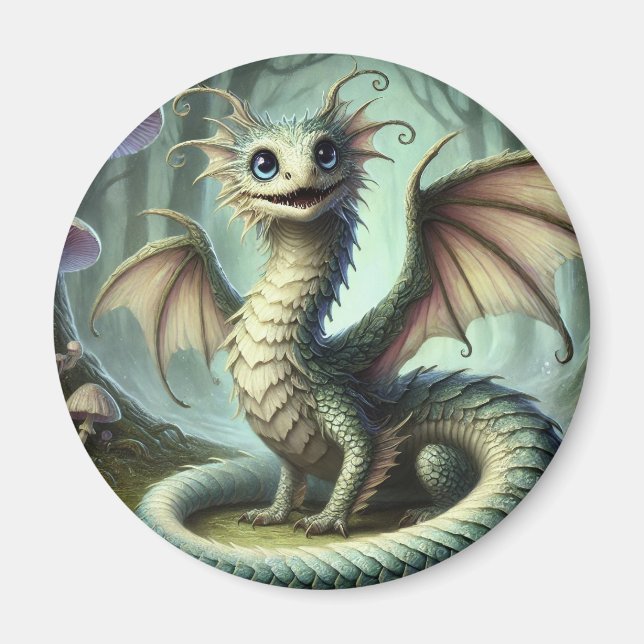 Aimant Dragon Jabberwocky Mignon Créature Fantastique Art (Devant)