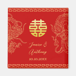 Aimant Dragon mariage chinois en or rouge et phoenix