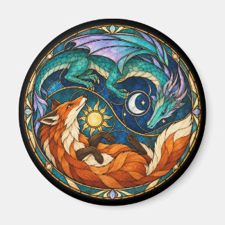 Aimant Dragon Renard Vitrail Céleste