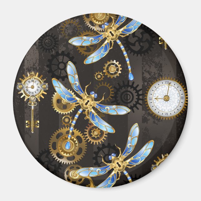 Aimant Dragonflies de Steampunk sur arrière - plan rayé b (Devant)