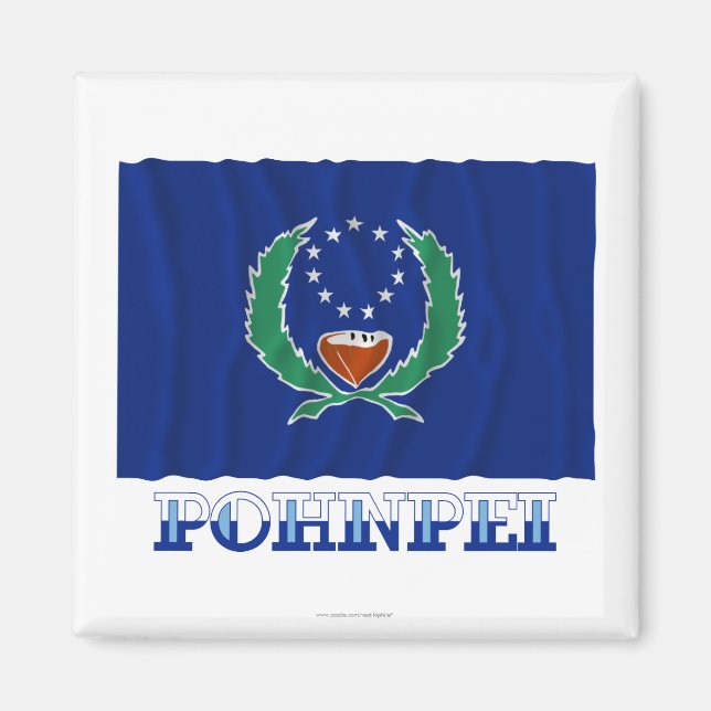 Aimant Drapeau agitant de Pohnpei, avec le nom (Devant)