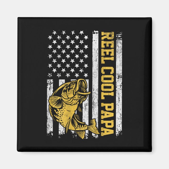 Aimant Drapeau américain Cool Papa Patriotic Fishing Desi (Devant)