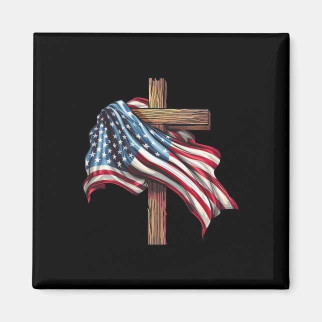 Aimant Drapeau américain Croix chrétienne Jésus 4 juillet (Devant)