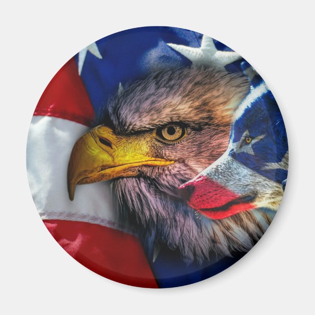 Aimant Drapeau américain de loup d'aigle chauve Patriotiq (Devant)