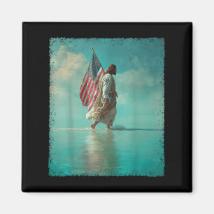 Aimant Drapeau américain patriotique Jésus marchant sur l