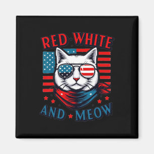 Aimant Drapeau Américain Rouge Blanc Et Meow Chat 4 juill