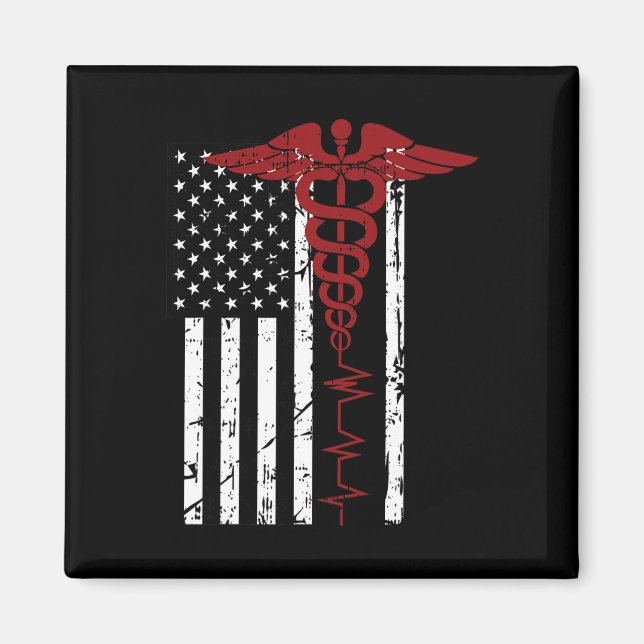 Aimant Drapeau américain Symbole Médicale Noir Patriotiqu (Devant)