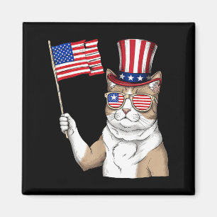 Aimant Drapeau Américain USA Rouge Blanc Bleu Chat Patrio