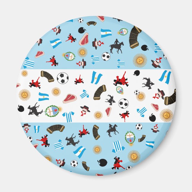 Aimant Drapeau argentin avec des objets célèbres du pays (Devant)